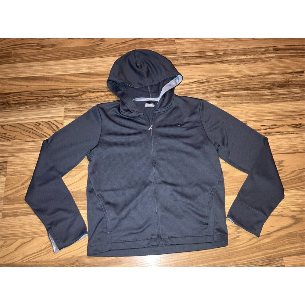 NIKE Women's sz Small P Lightweight Gray Knit Hooded Jacket Y2K
